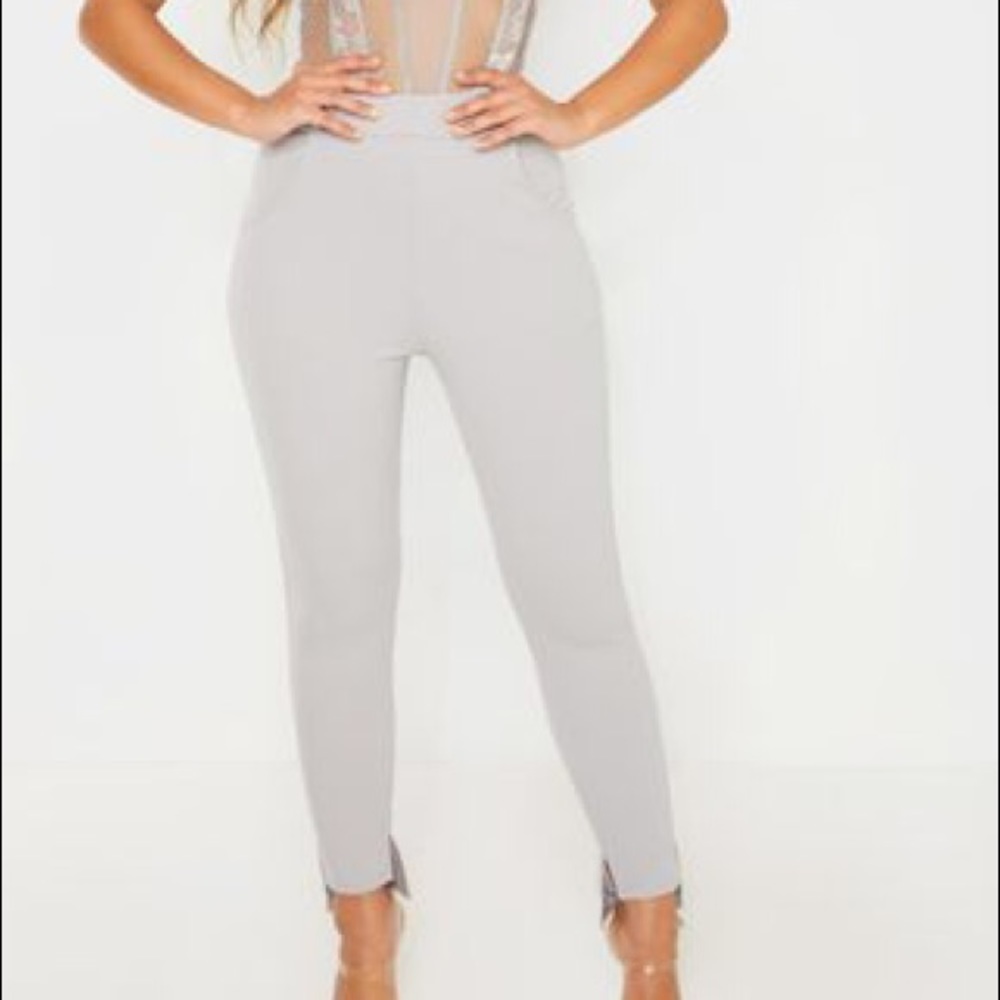 Pale Grey Step Hem Skinny Pants